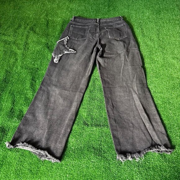 SHEIN Star Pattern Raw Trim Straight Leg Black Jeans Denim Pants Petite Size S - Picture 11 of 14